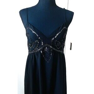 NEW LOOK Dress Size 14 Black Sequin Long dress Cocktail‎ Bling Party Ball Soiree